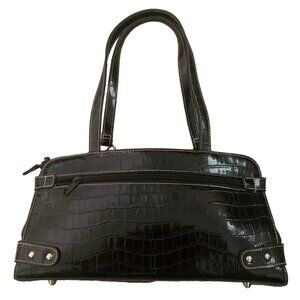 NWT BASS BLACK PATENT FAUX CROCODILE HANDBAG